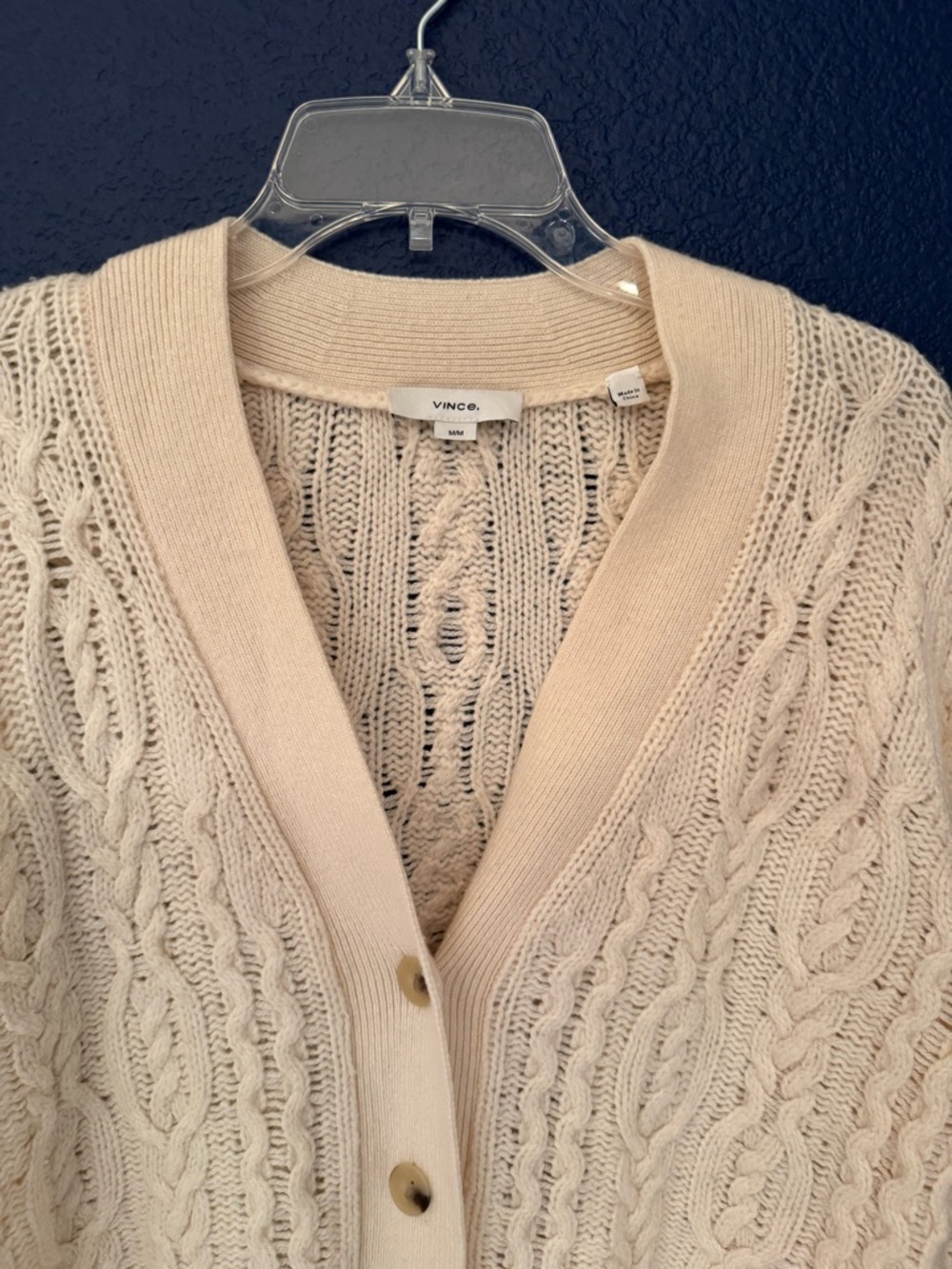 Vince Triple Braid Cable Wool & Cashmere Cardigan Women’s Cream Size Medium - Picture 8 of 14
